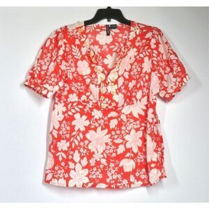 Saint Tropez West Tropical Floral Blouse Red White XL